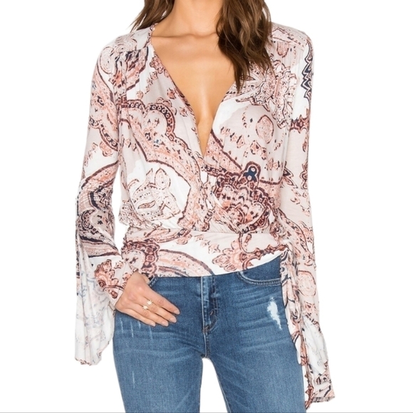 Free People Tops - FREE PEOPLE Fiona Wrap Top in Ivory Combo